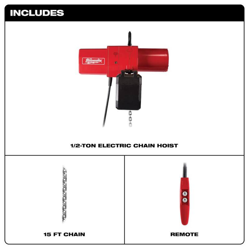 Milwaukee 1/2-Ton 15 ft. Electric Chain Hoist - 9561