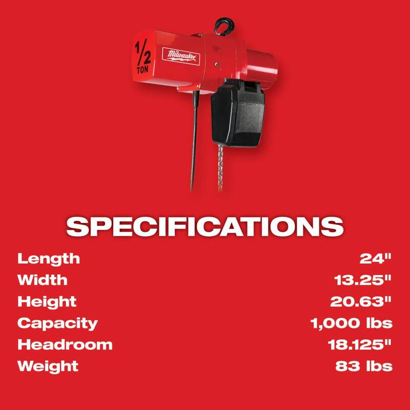 Milwaukee 1/2-Ton 15 ft. Electric Chain Hoist - 9561