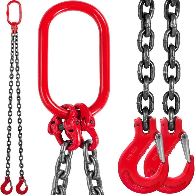 VEVOR 8800 lbs. Load 5 ft. x 3/8 in. Double Leg Chain Sling G80 Hoist Chain with Grab Hooks for Factory Mining Ports Building - GLSJG80SZ10MMX1.5V0