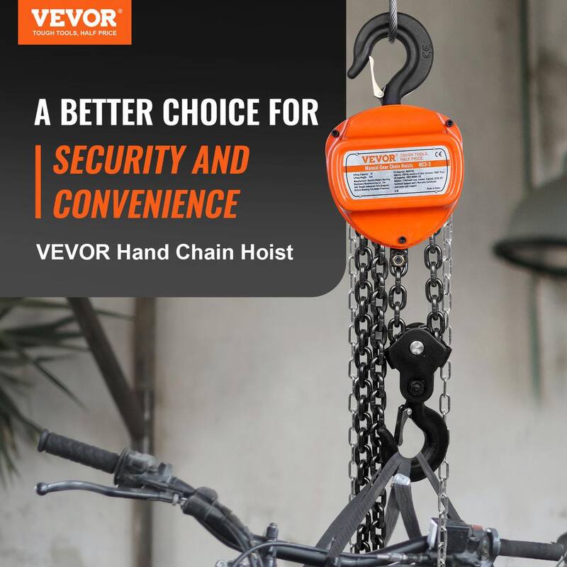 VEVOR Hand Chain Hoist, 3 Ton 6,600 lbs Capacity 10 ft. Come Along, G80 Gal.vanized Carbon Steel with Double-Pawl Brake - SJXSLHL3T10FTDWUVV0-731