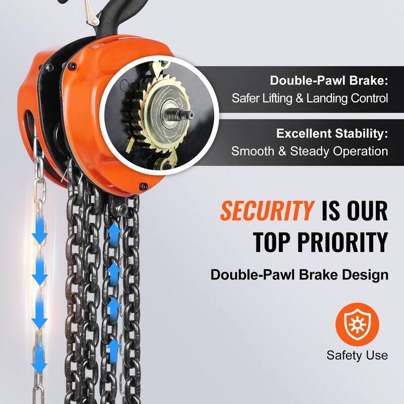 VEVOR Hand Chain Hoist, 3 Ton 6,600 lbs Capacity 10 ft. Come Along, G80 Gal.vanized Carbon Steel with Double-Pawl Brake - SJXSLHL3T10FTDWUVV0-731