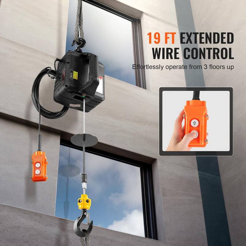VEVOR 2-in.-1 1,100 lbs. Electric Hoist Winch, 1,500W Portable Power Winch Crane, 22.9 ft. Lifting Height, 13 ft./min - BXSDDHL1100BSJQDBV1-802