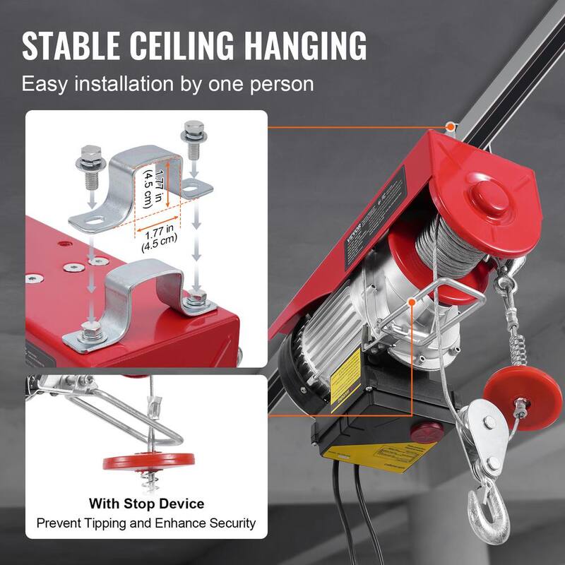 VEVOR Electric Hoist, 1320 lbs. 120V Electric Winch with 328 ft. Wireless & 14 ft. Wired Remote Control, 40 ft. Lifting Height - DDGSSHLYXWXS5L5MUV1