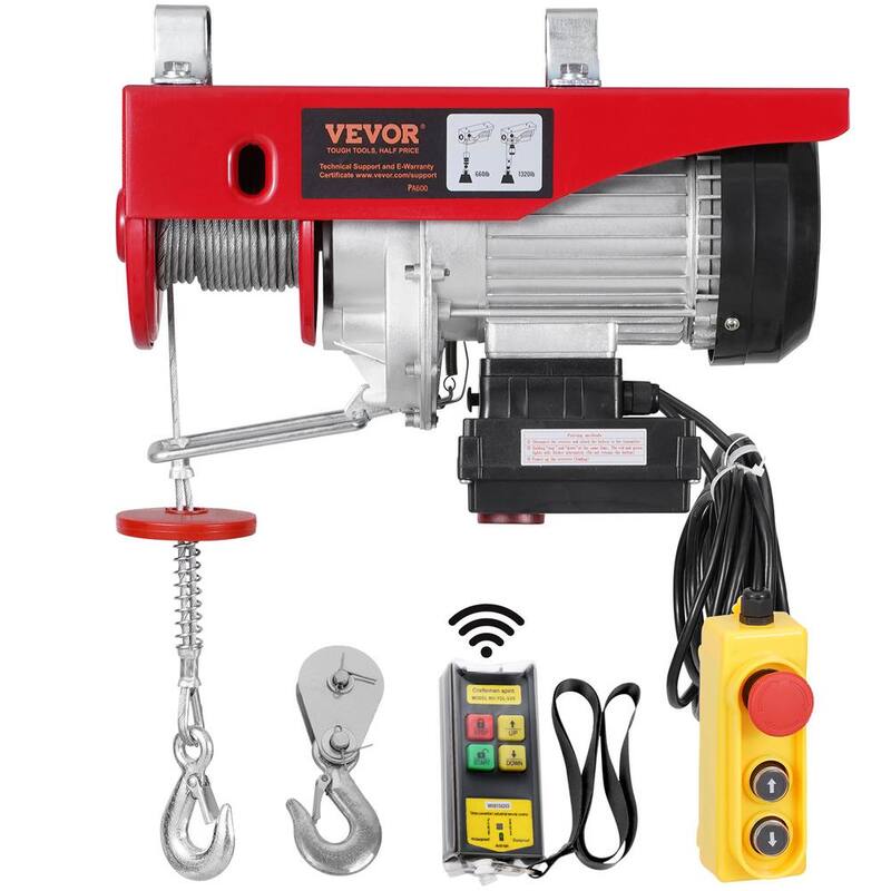 VEVOR Electric Hoist, 1320 lbs. 120V Electric Winch with 328 ft. Wireless & 14 ft. Wired Remote Control, 40 ft. Lifting Height - DDGSSHLYXWXS5L5MUV1