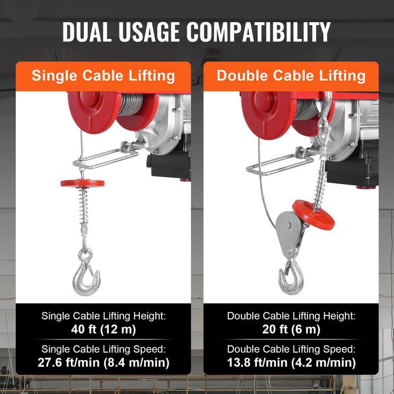 VEVOR Electric Hoist, 1320 lbs. 120V Electric Winch with 328 ft. Wireless & 14 ft. Wired Remote Control, 40 ft. Lifting Height - DDGSSHLYXWXS5L5MUV1
