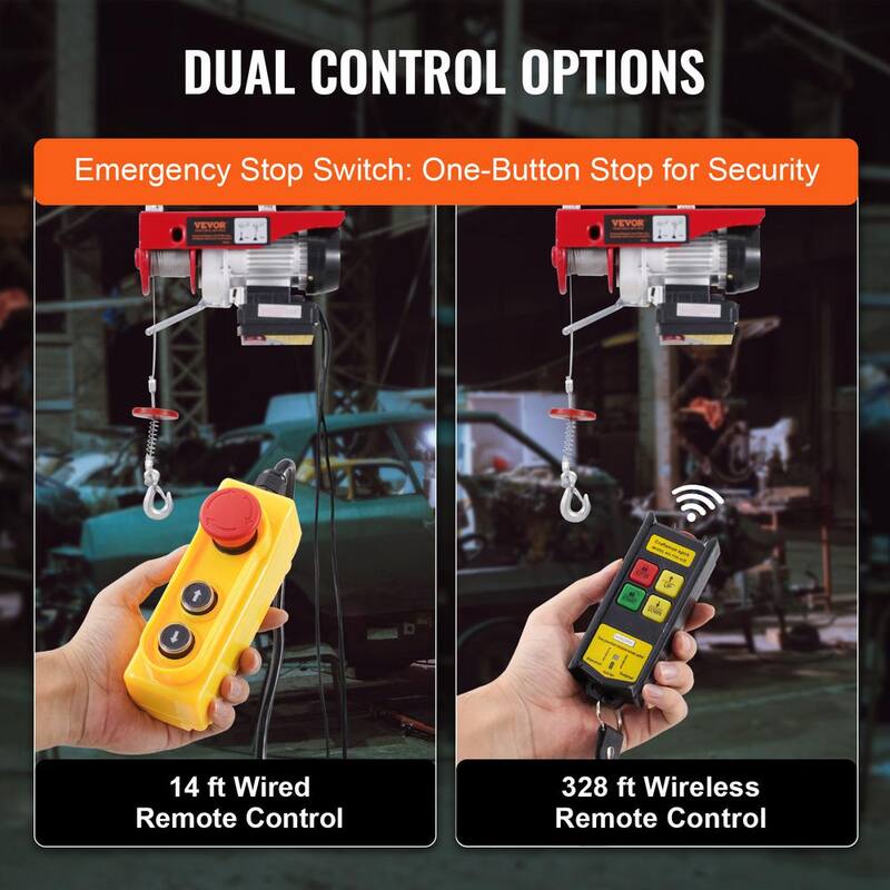 VEVOR Electric Hoist, 1320 lbs. 120V Electric Winch with 328 ft. Wireless & 14 ft. Wired Remote Control, 40 ft. Lifting Height - DDGSSHLYXWXS5L5MUV1