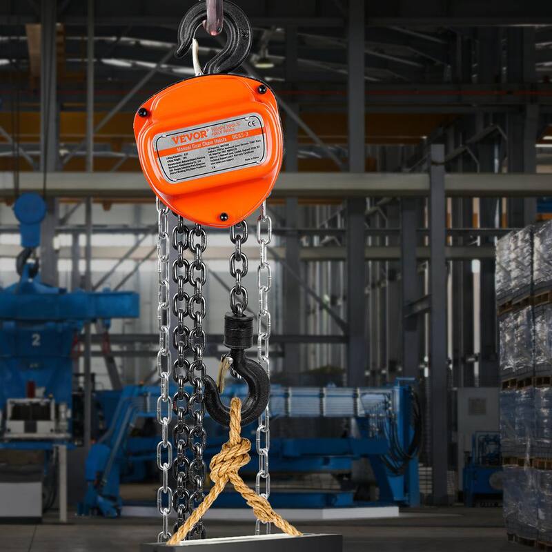 VEVOR 1/2 Ton/1,100 lbs. Hand Chain Hoist 10 ft. Come Along, 1,100 lbs. Capacity G80 Gal.vanized Carbon Steel with Double-Pawl - SJXSLH12T10FT5YE7V0-731