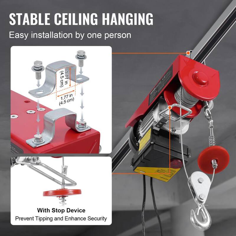 VEVOR Electric Hoist, 440 lbs. 120V Electric Winch with 328 ft. Wireless & 14 ft. Wired Remote Control, 40 ft. Lifting Height - DDGSSHLYXWXSZ60OHV1
