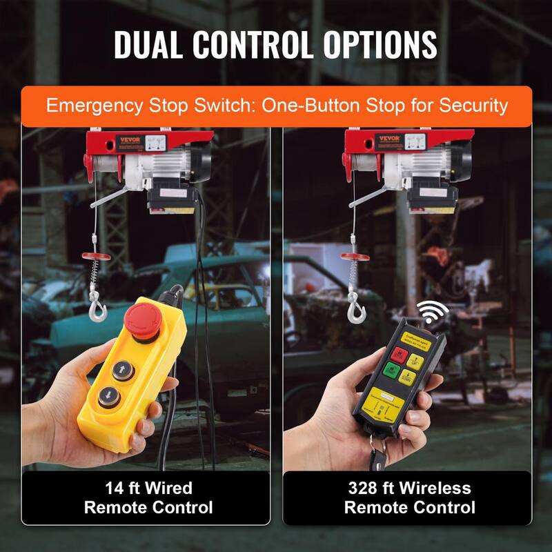 VEVOR Electric Hoist, 440 lbs. 120V Electric Winch with 328 ft. Wireless & 14 ft. Wired Remote Control, 40 ft. Lifting Height - DDGSSHLYXWXSZ60OHV1