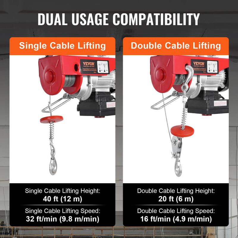 VEVOR Electric Hoist, 440 lbs. 120V Electric Winch with 328 ft. Wireless & 14 ft. Wired Remote Control, 40 ft. Lifting Height - DDGSSHLYXWXSZ60OHV1