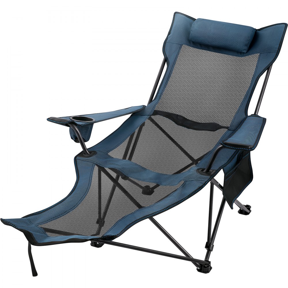 VEVOR Folding Camp Chair with Footrest Mesh, Portable Lounge Chair with Cup Holder and Storage Bag, for Camping Fishing and Other Outdoor Activities (Blue) - XXTYZDBLACK000001V0