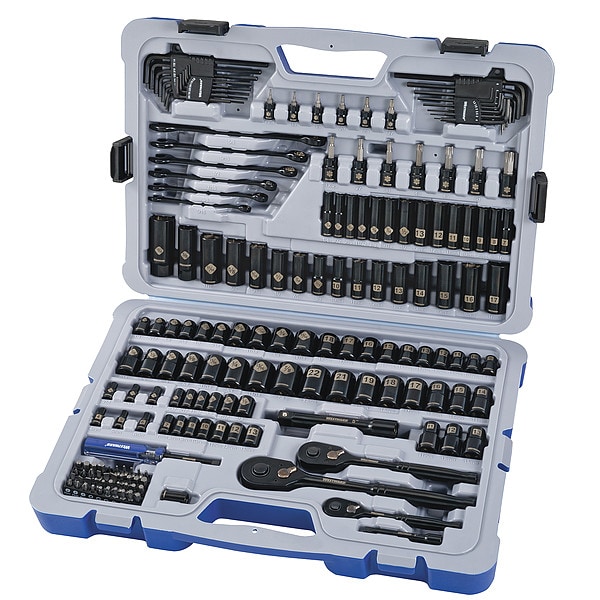 Westward Socket Wrench Set, 1/4 in, 3/8 in, 1/2 in Drive Size, (58) 6-Point, (28) Deep 6-Point, 183-Piece - 55MT03