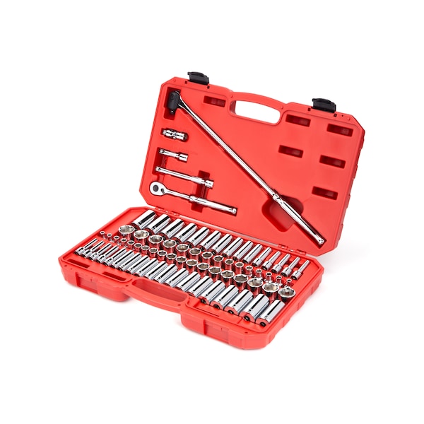 Tekton 3/8 Inch Drive 6-Point Socket and Ratchet Set, 73-Piece (1/4-1 in., 6-24 mm) - SKT15311