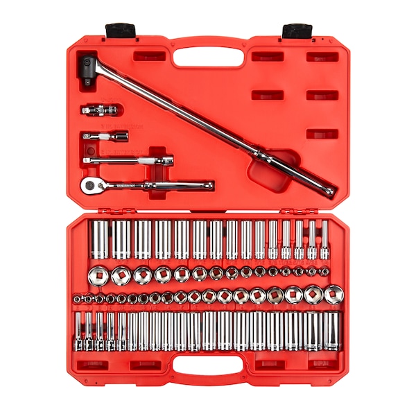 Tekton 3/8 Inch Drive 6-Point Socket and Ratchet Set, 73-Piece (1/4-1 in., 6-24 mm) - SKT15311