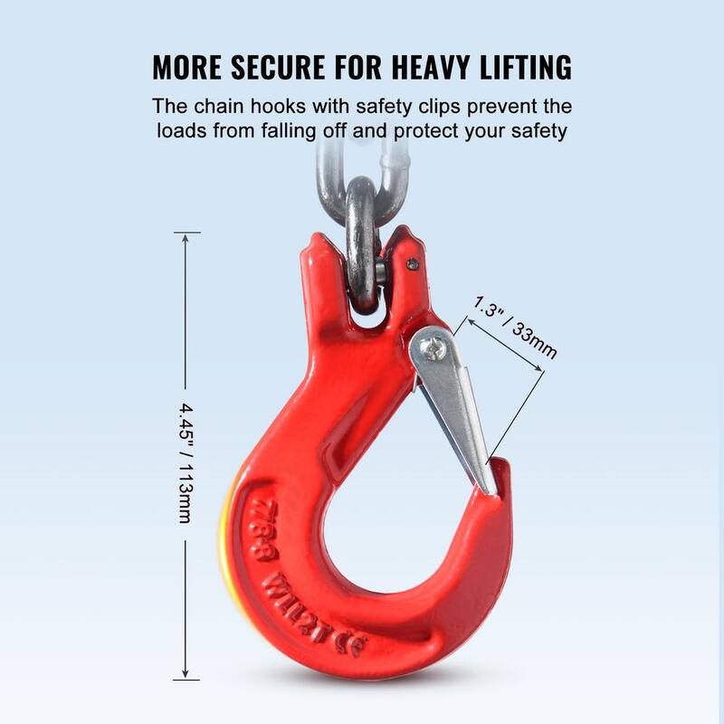 VEVOR Chain Sling,5/16 in.x5 ft. Lifting Chains with Hooks,G80Engine Chain Hoist Lifts,6600 lbs. Capacity Lifting Sling Chains - DGDLHHMGFH1JITULLV0