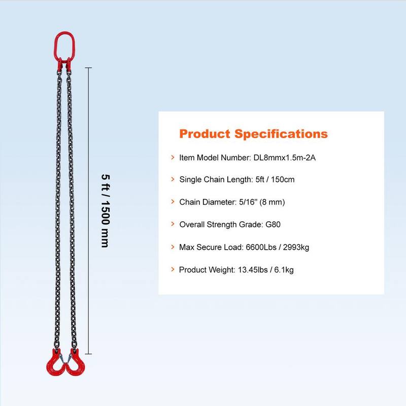 VEVOR Chain Sling,5/16 in.x5 ft. Lifting Chains with Hooks,G80Engine Chain Hoist Lifts,6600 lbs. Capacity Lifting Sling Chains - DGDLHHMGFH1JITULLV0