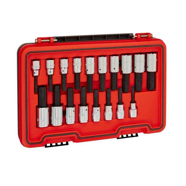 Proto 1/2 in Drive Hex Bit Set Metric, SAE 18 Pieces 1/4 in to 3/4 in, 6 mm to 19 mm , Chrome - J54318H