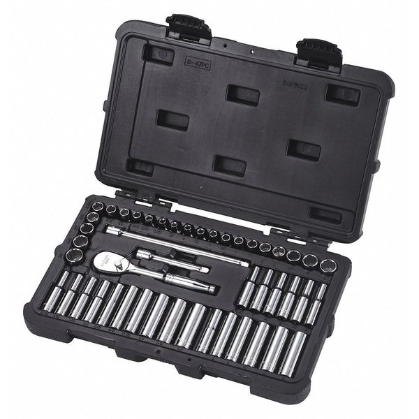 Westward 1/4" Drive Socket Set SAE, Metric 47 Pieces 3.5 mm to 12 mm, 5/32 in to 1/2 in , Chrome - 53PN22