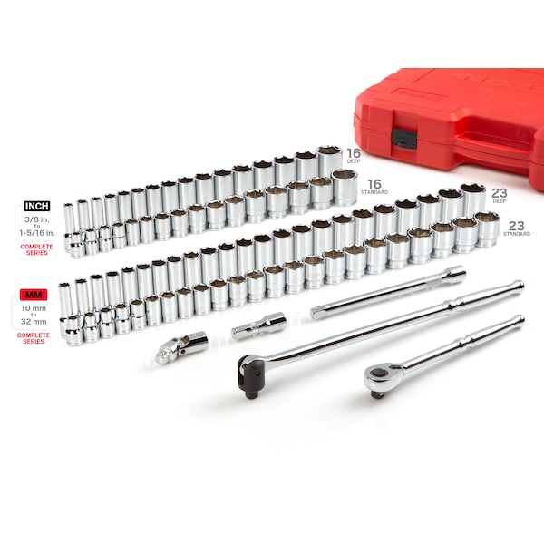 Tekton 1/2 Inch Drive 6-Point Socket and Ratchet Set, 83-Piece (3/8 - 1-5/16 in., 10-32 mm) - SKT25302