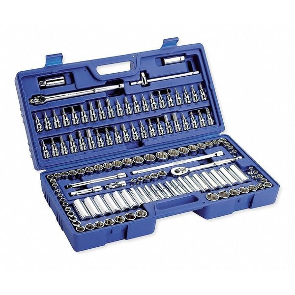 Westward Socket Wrench Set, 3/8 in Drive Size, (25) 12-Point, (26) 6-Point, (6) 8-Point, 125-Piece - 6XZ82