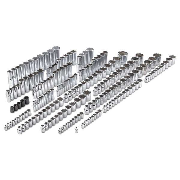 Proto 1/4", 3/8", 1/2" Drive Socket Set Metric, SAE 205 Pieces 4 mm to 32 mm, 5/32 in to 1 1/2 in - J47216