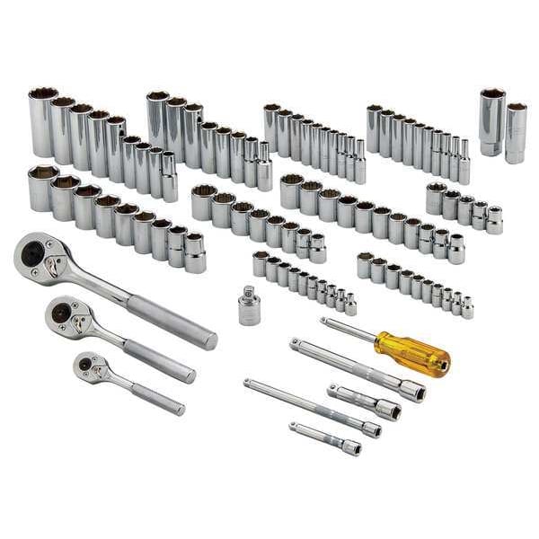 Proto 1/4", 3/8", 1/2" Drive Socket Set SAE 101 Pieces 4 mm to 19 mm, 5/32 in to 1 in , Full Polish - J47101