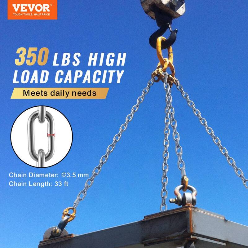 VEVOR Proof Coil Chain, 1/8 in. x 33 ft., 350 lbs. Safe Working Load, Zinc Plated Proof Tested Coil Chain with Two Quick Links - WGAQLTG33FT1VXMLCV0