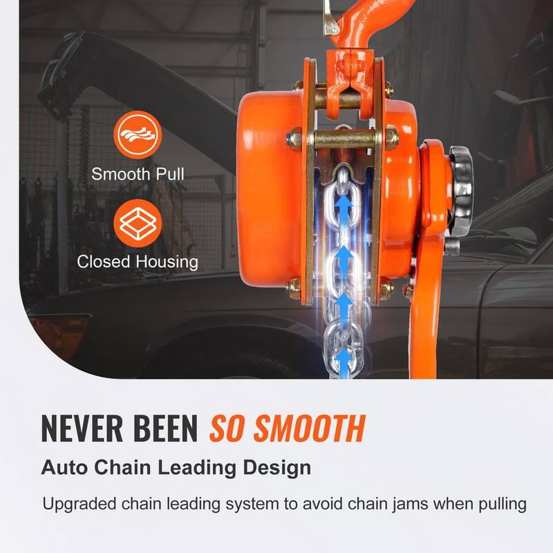 VEVOR Hand-Operated Chain Lift, 1650 lbs. Load, 5ft. Length, G80 Zinc-Coated Steel, Dual-Pawl Brake System - CGSBHLH34T5FT94JLV0-730