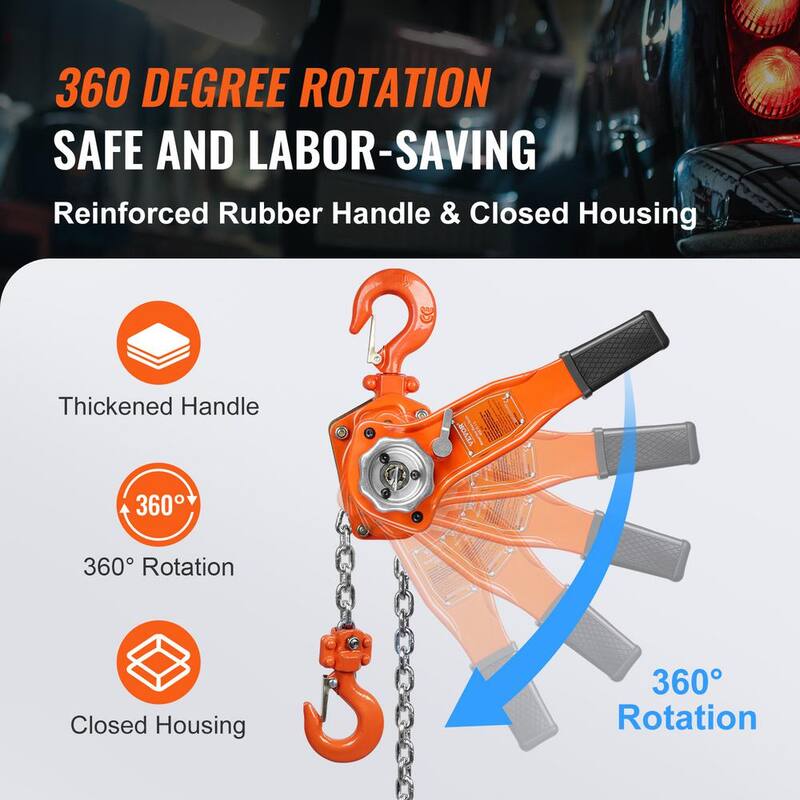 VEVOR Hand-Operated Chain Lift, 1650 lbs. Load, 5ft. Length, G80 Zinc-Coated Steel, Dual-Pawl Brake System - CGSBHLH34T5FT94JLV0-730
