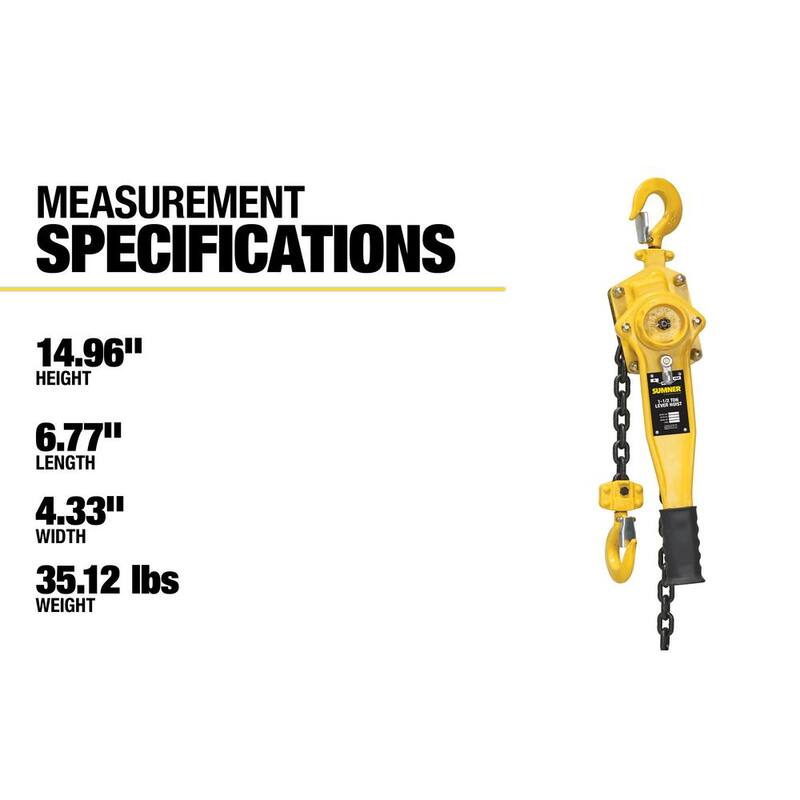 SUMNER 1- 1/2-Ton Capacity Lever Hoist 10 ft. - 787547