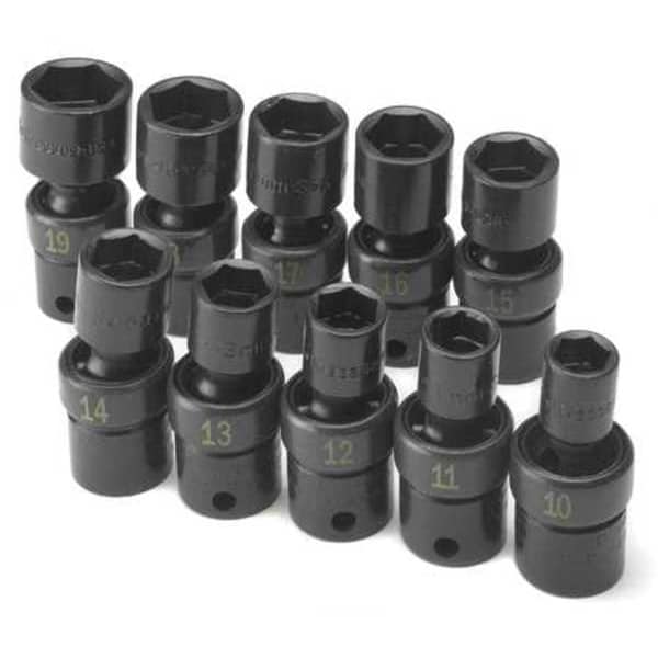 Sk Professional Tools 3/8" Drive Impact Socket Set Metric 10 Pieces 10 to 19 mm , Black Phosphate - 33351