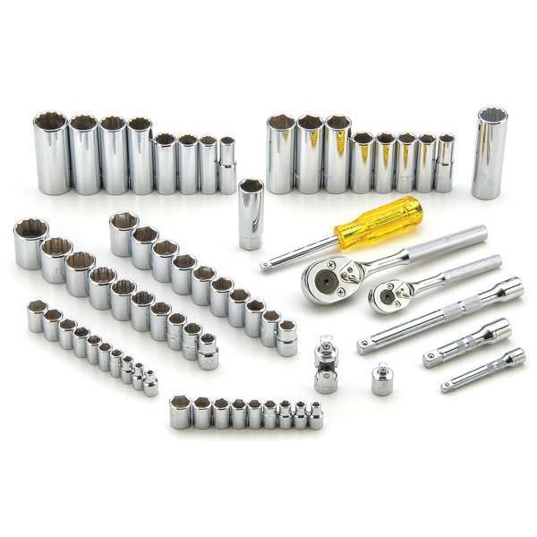 Proto 1/4", 3/8" Drive Socket Set Metric, SAE 65 Pieces 3/16 in to 7/8 in, 4 mm to 19 mm , Full Polish - J47165