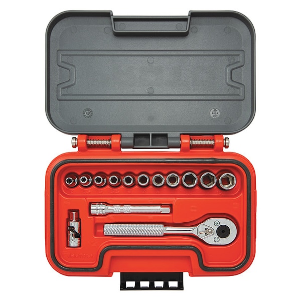 Proto 1/4 in Drive Socket Set Metric 14 Pieces 4 mm to 12 mm , Chrome - J47214S