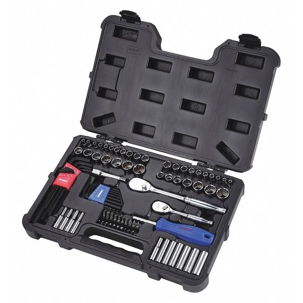 Westward 1/4", 3/8" Drive Socket Set SAE, Metric 91 Pieces 4 mm to 19 mm, 5/32 in to 3/4 in , Chrome - 53PN77