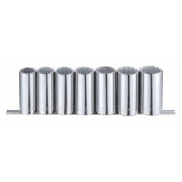 Westward 1/2" Drive Socket Set SAE 7 Pieces 1 3/8 in to 1 in , Chrome - 53PN64