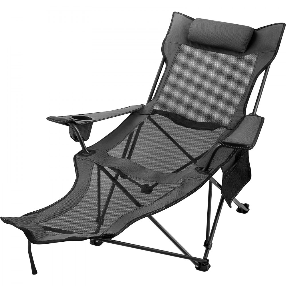 VEVOR Folding Camp Chair with Footrest Mesh, Portable Lounge Chair with Cup Holder and Storage Bag, for Camping Fishing and Other Outdoor Activities (Grey) - XXTYZDGRAY0000001V0