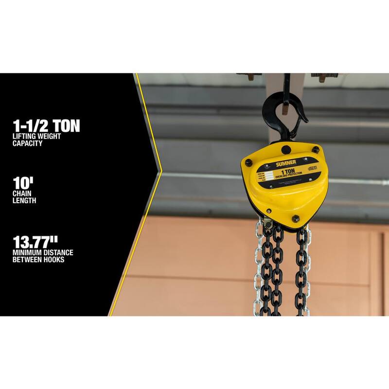 SUMNER 1- 1/2-Ton Chain Hoist with 10 ft. Lift and Overload Protection - 787452
