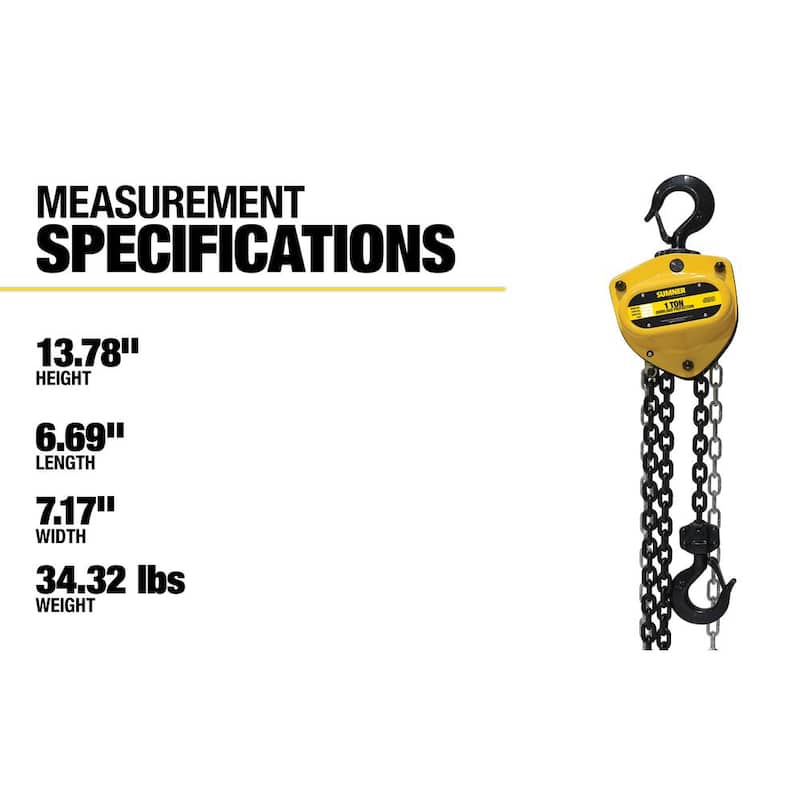SUMNER 1- 1/2-Ton Chain Hoist with 10 ft. Lift and Overload Protection - 787452