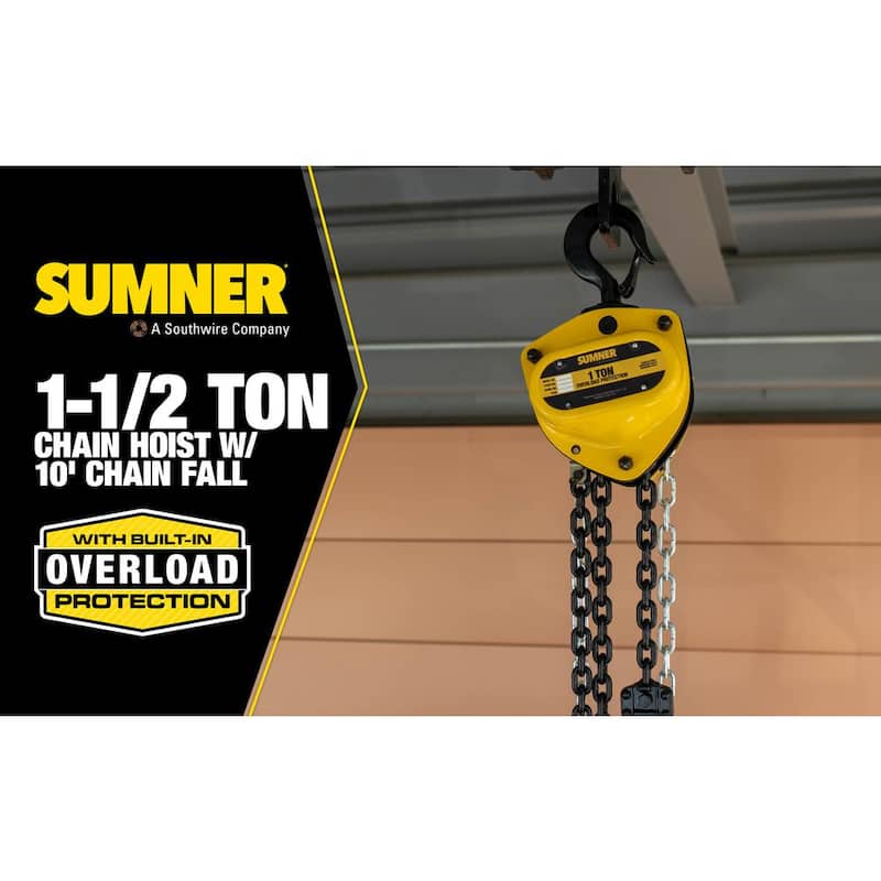 SUMNER 1- 1/2-Ton Chain Hoist with 10 ft. Lift and Overload Protection - 787452