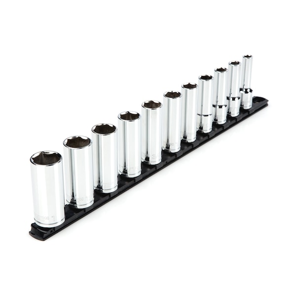 Tekton 1/2 Inch Drive Deep 6-Point Socket Set with Rail, 11-Piece (3/8-1 in.) - SHD92105