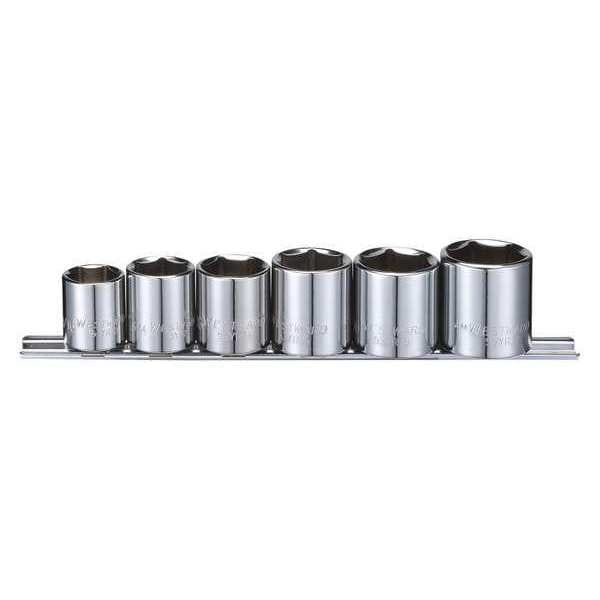Westward 3/8" Drive Socket Set SAE 6 Pieces 11/16 in to 1 in , Chrome - 53PN38