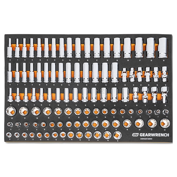 Gearwrench 104 Pc. 3/8” Drive Master Metric Socket Set in Foam Storage Tray - GWMSSKT38MM