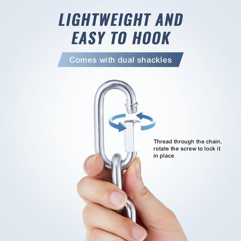 VEVOR Proof Coil Chain, 5/16 in. x 92 ft., 1667 lbs. Safe Working Load, Zinc Plated Proof Tested Coil Chain with Quick Links - WGAQLTG92FT5KM010V0