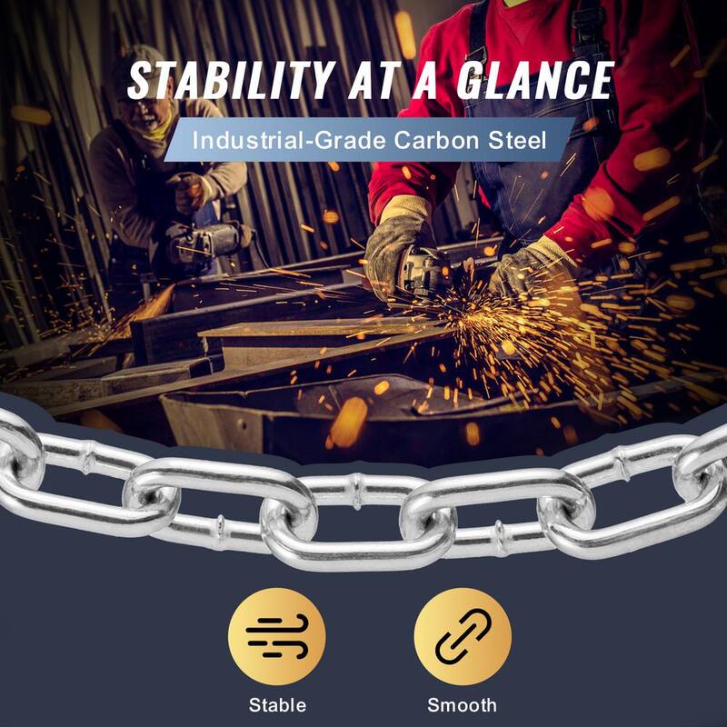 VEVOR Proof Coil Chain, 5/16 in. x 92 ft., 1667 lbs. Safe Working Load, Zinc Plated Proof Tested Coil Chain with Quick Links - WGAQLTG92FT5KM010V0