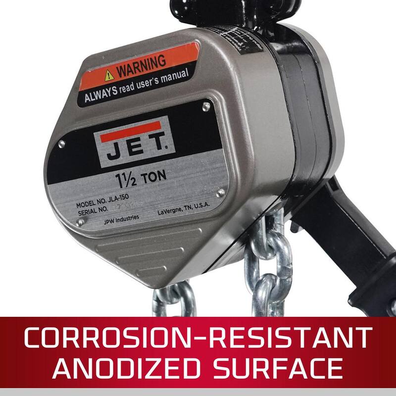 Jet JLA Series Aluminum 1.5 Ton Compact Lever Hoist 10 ft. Lift - JT9-375410