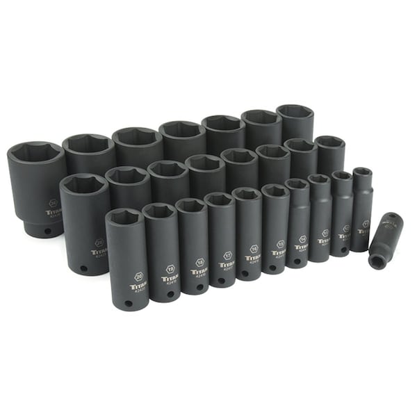 Titan 1/2" Drive Impct Sckts, Deep, SAE, 1/2"Drive, 26 pcs., SAE - 42406
