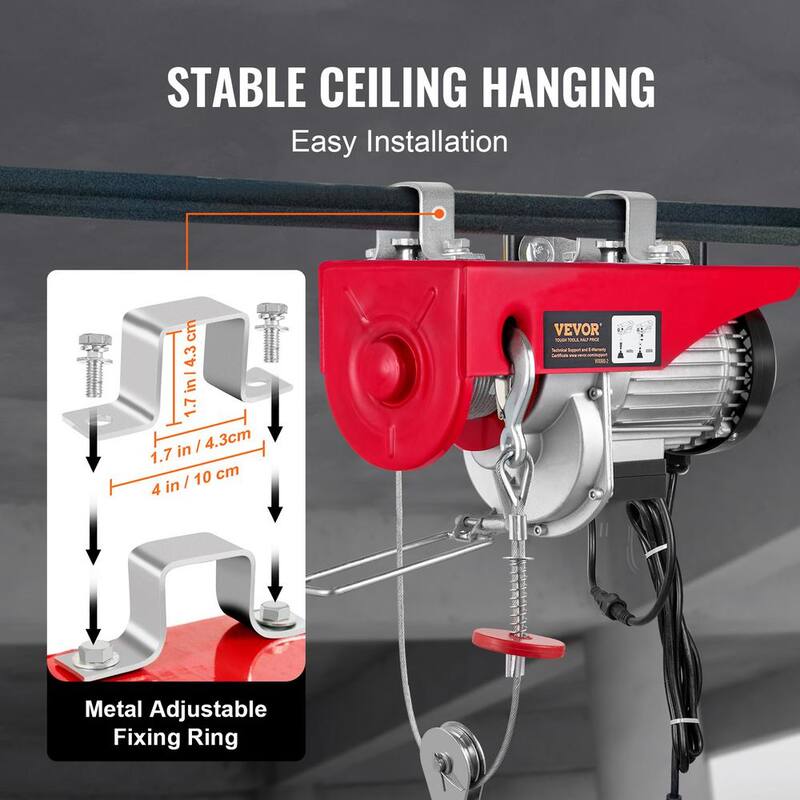 VEVOR 880 lbs. Electric Chain Hoist 850W 110V Electric Steel Wire Winch with Wireless Remote Control for Garage, Factory - DDG880LBS52FTW0V1V1