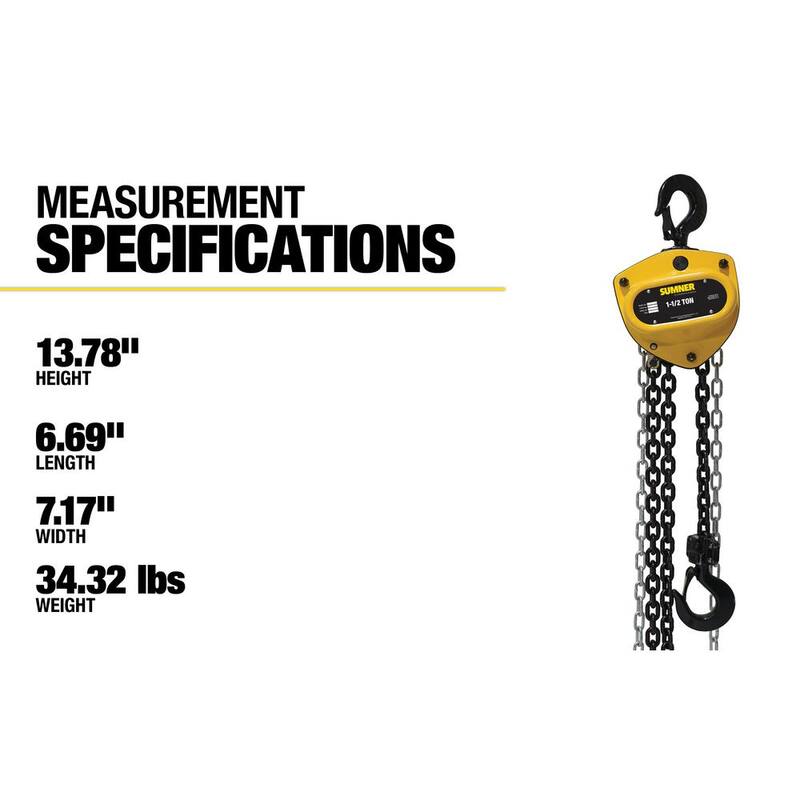 SUMNER 1- 1/2-Ton Chain Hoist with 10 ft. Lift - 787412
