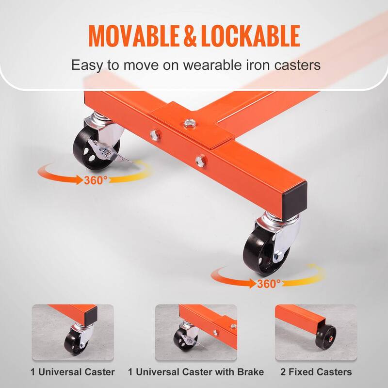 VEVOR Rotating Engine Stand 750 lbs. Load Cast Iron Motor Hoist Dolly with 360° Adjustable Head 4-Caster 4 Arms for Vehicle - YDXZSF750LBS4870PV0