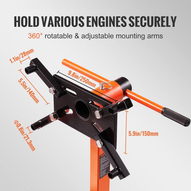 VEVOR Rotating Engine Stand 750 lbs. Load Cast Iron Motor Hoist Dolly with 360° Adjustable Head 4-Caster 4 Arms for Vehicle - YDXZSF750LBS4870PV0